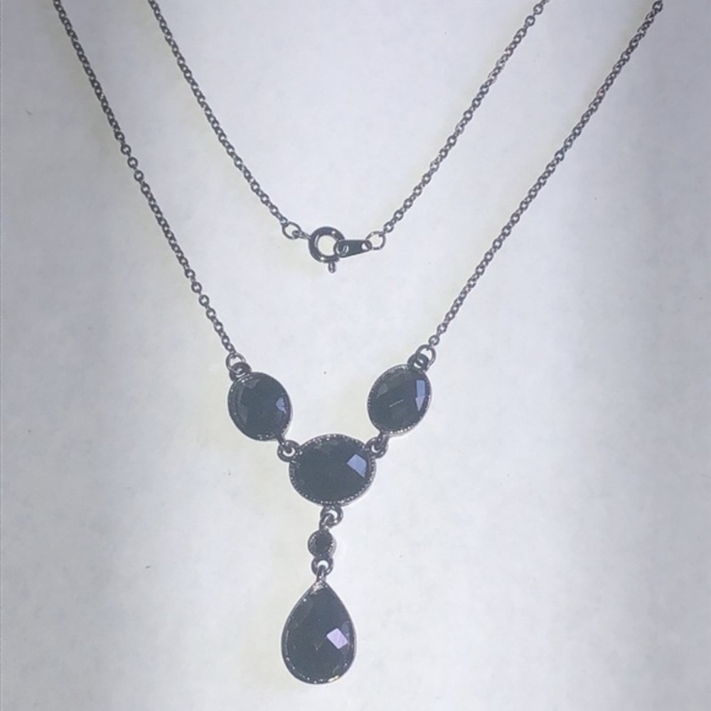 Elegant Gunmetal Dark Metal Black Stone Boho Necklace